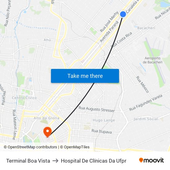Terminal Boa Vista to Hospital De Clínicas Da Ufpr map