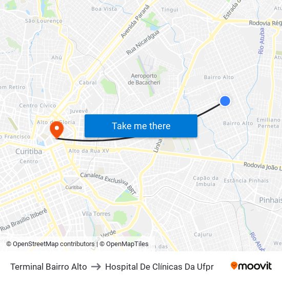 Terminal Bairro Alto to Hospital De Clínicas Da Ufpr map