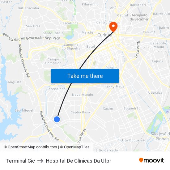 Terminal Cic to Hospital De Clínicas Da Ufpr map