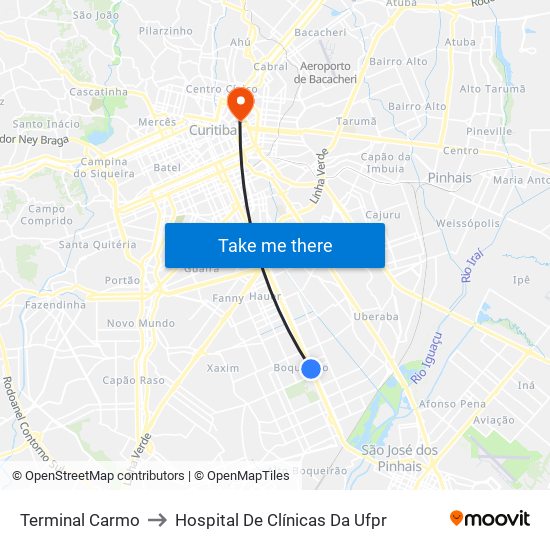 Terminal Carmo to Hospital De Clínicas Da Ufpr map