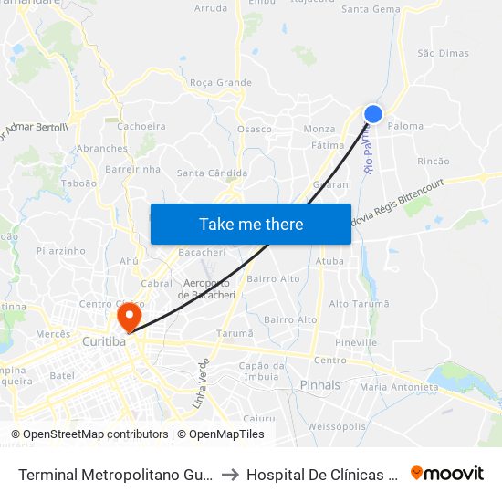 Terminal Metropolitano Guaraituba to Hospital De Clínicas Da Ufpr map