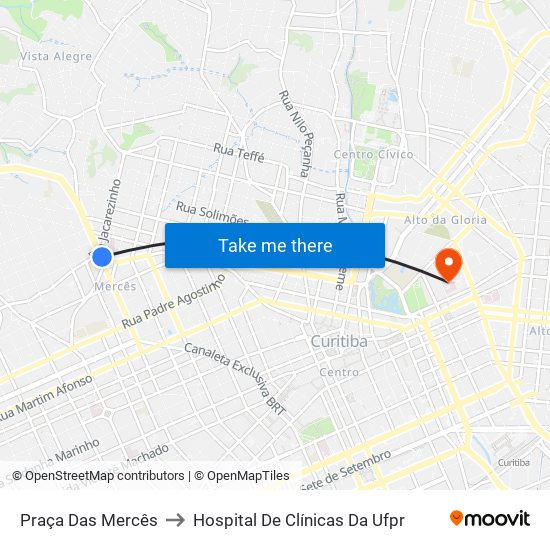 Praça Das Mercês to Hospital De Clínicas Da Ufpr map
