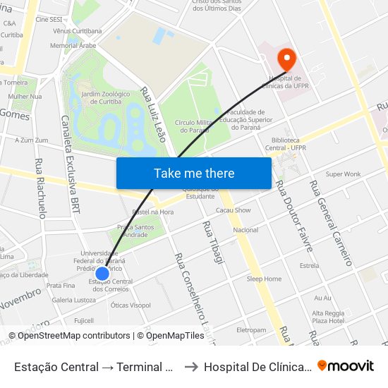 Estação Central → Terminal Santa Cândida to Hospital De Clínicas Da Ufpr map