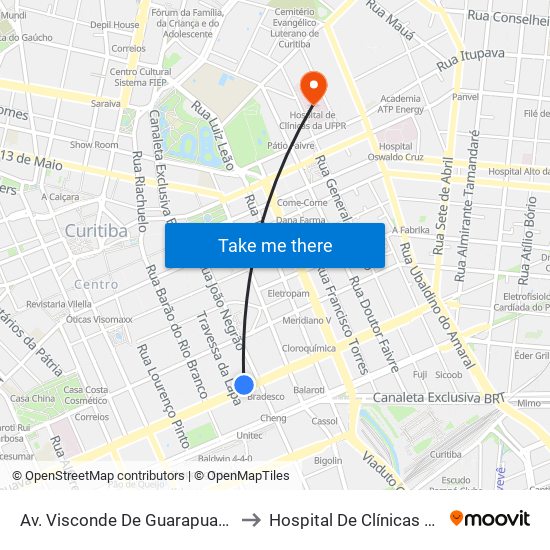 Av. Visconde De Guarapuava, 2324 to Hospital De Clínicas Da Ufpr map