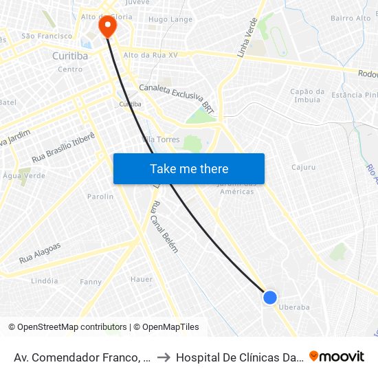 Av. Comendador Franco, 6021 to Hospital De Clínicas Da Ufpr map
