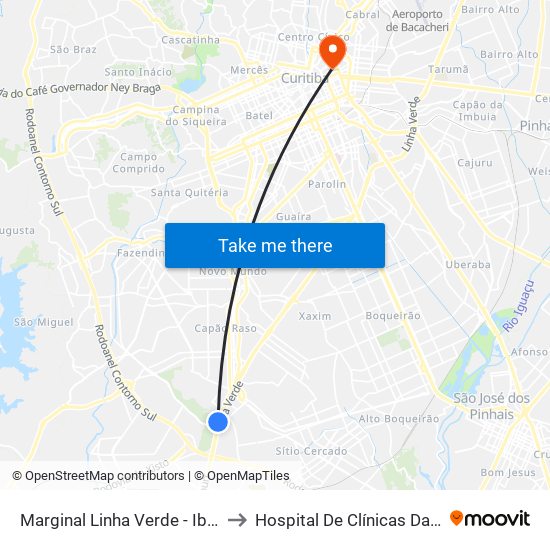 Marginal Linha Verde - Ibratec to Hospital De Clínicas Da Ufpr map