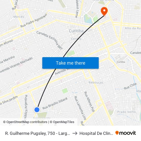 R. Guilherme Pugsley, 750 - Largo Doutor Acir Mullinari to Hospital De Clínicas Da Ufpr map