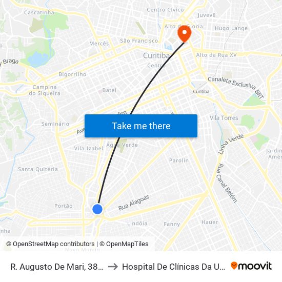 R. Augusto De Mari, 3865 to Hospital De Clínicas Da Ufpr map