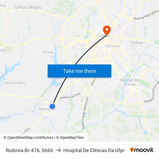 Rodovia Br-476, 5660 to Hospital De Clínicas Da Ufpr map