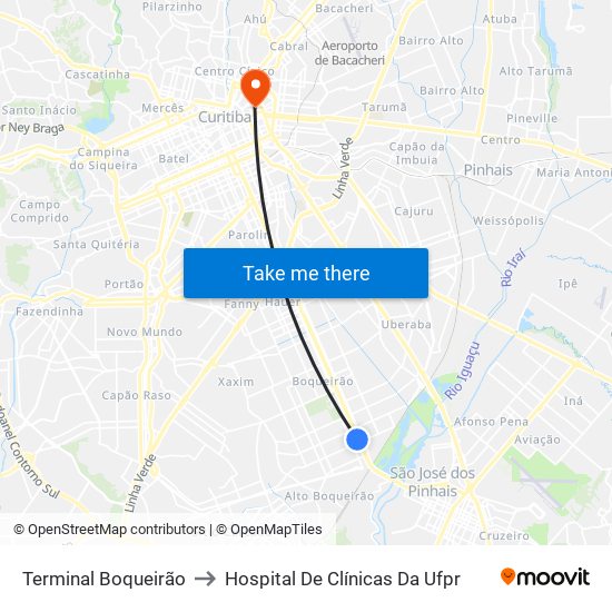 Terminal Boqueirão to Hospital De Clínicas Da Ufpr map