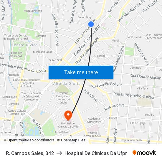 R. Campos Sales, 842 to Hospital De Clínicas Da Ufpr map