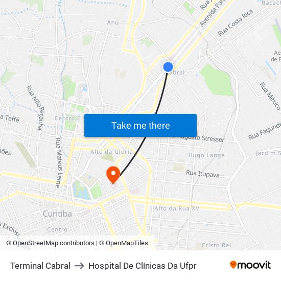 Terminal Cabral to Hospital De Clínicas Da Ufpr map