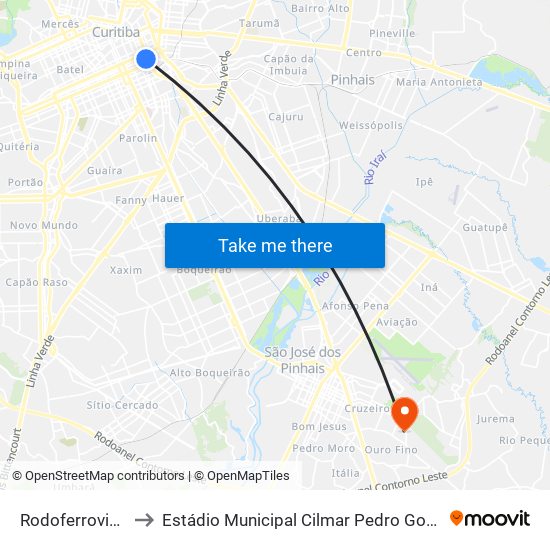 Rodoferroviária to Estádio Municipal Cilmar Pedro Goergen map