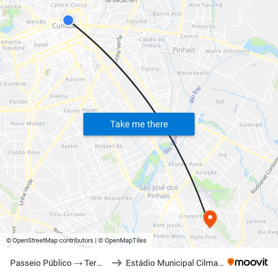 Passeio Público → Terminal Capão Raso to Estádio Municipal Cilmar Pedro Goergen map