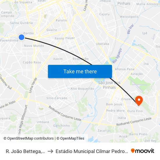 R. João Bettega, 1700 to Estádio Municipal Cilmar Pedro Goergen map