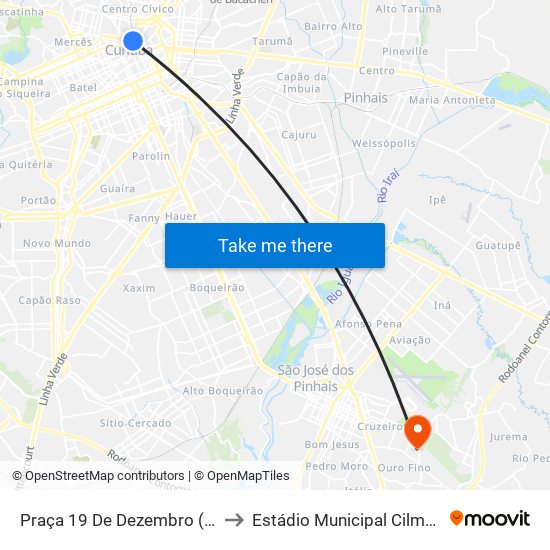 Praça 19 De Dezembro (R. Inácio Lustosa) to Estádio Municipal Cilmar Pedro Goergen map