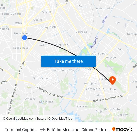 Terminal Capão Raso to Estádio Municipal Cilmar Pedro Goergen map