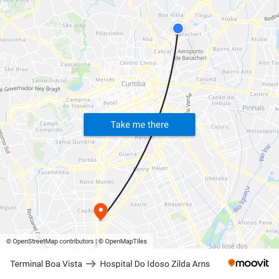 Terminal Boa Vista to Hospital Do Idoso Zilda Arns map