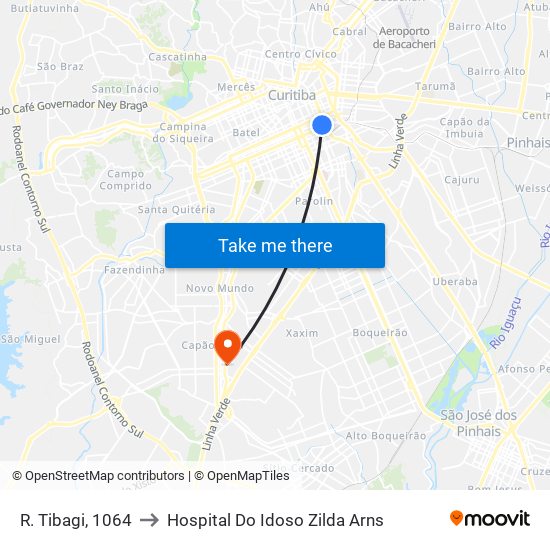 R. Tibagi, 1064 to Hospital Do Idoso Zilda Arns map