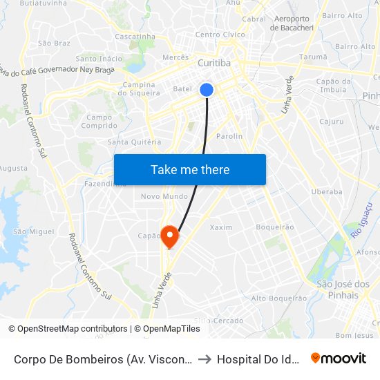 Corpo De Bombeiros (Av. Visconde De Guarapuava, 3571) to Hospital Do Idoso Zilda Arns map