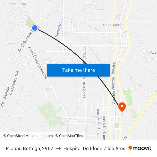 R. João Bettega, 2967 to Hospital Do Idoso Zilda Arns map