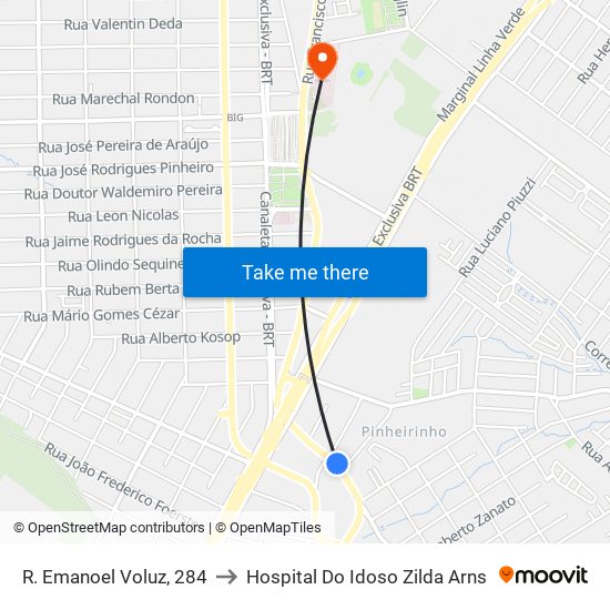 R. Emanoel Voluz, 284 to Hospital Do Idoso Zilda Arns map