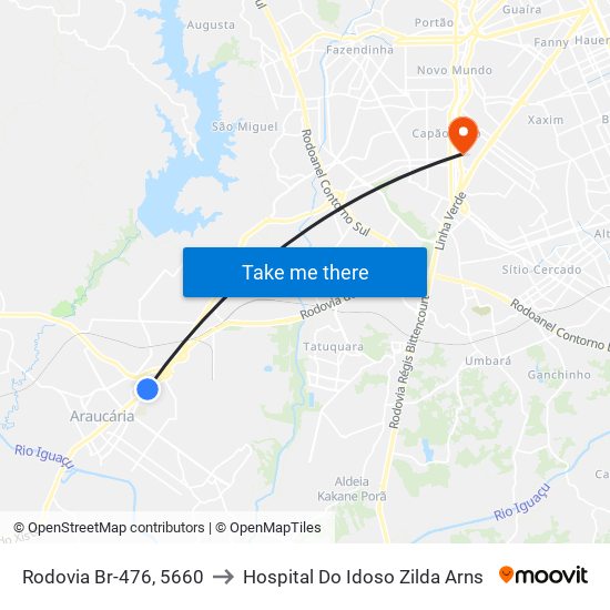 Rodovia Br-476, 5660 to Hospital Do Idoso Zilda Arns map