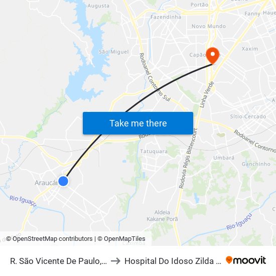 R. São Vicente De Paulo, 822 to Hospital Do Idoso Zilda Arns map