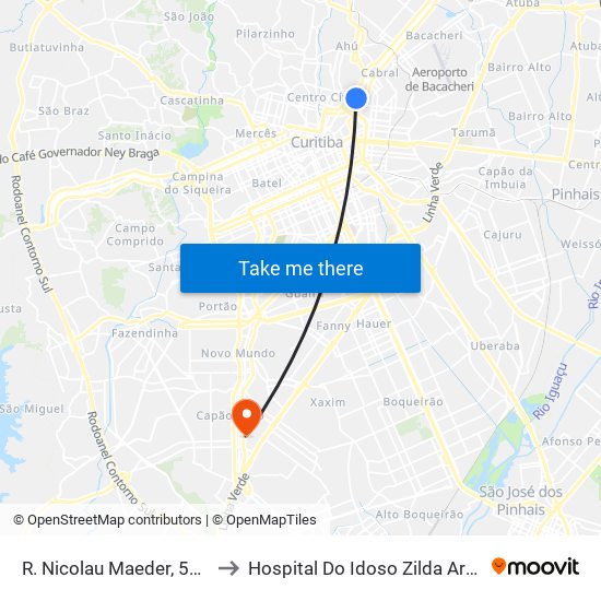 R. Nicolau Maeder, 562 to Hospital Do Idoso Zilda Arns map