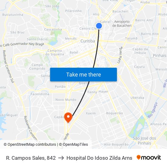 R. Campos Sales, 842 to Hospital Do Idoso Zilda Arns map