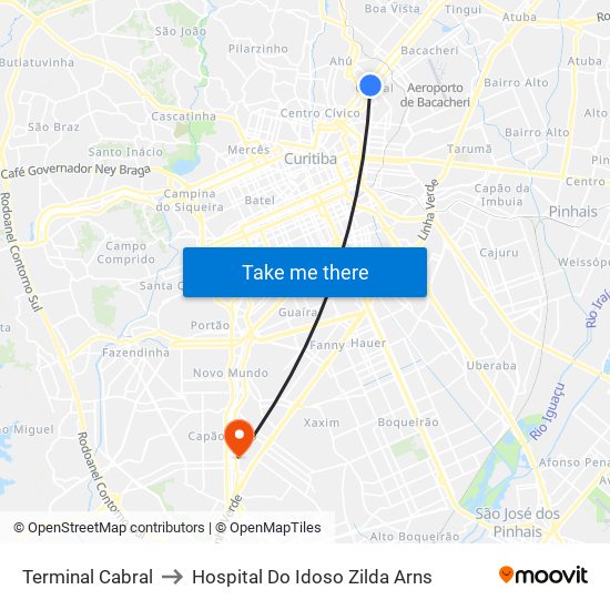 Terminal Cabral to Hospital Do Idoso Zilda Arns map