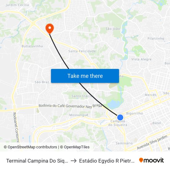 Terminal Campina Do Siqueira to Estádio Egydio R Pietrobelli map