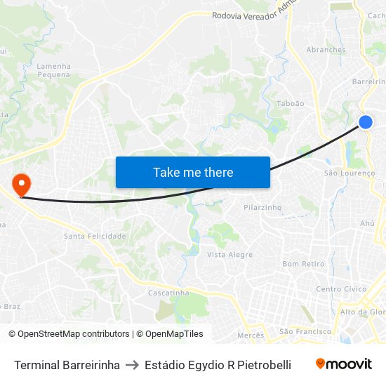 Terminal Barreirinha to Estádio Egydio R Pietrobelli map