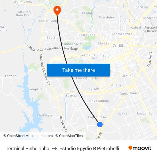 Terminal Pinheirinho to Estádio Egydio R Pietrobelli map