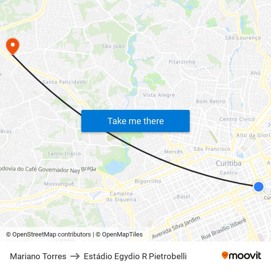 Mariano Torres to Estádio Egydio R Pietrobelli map