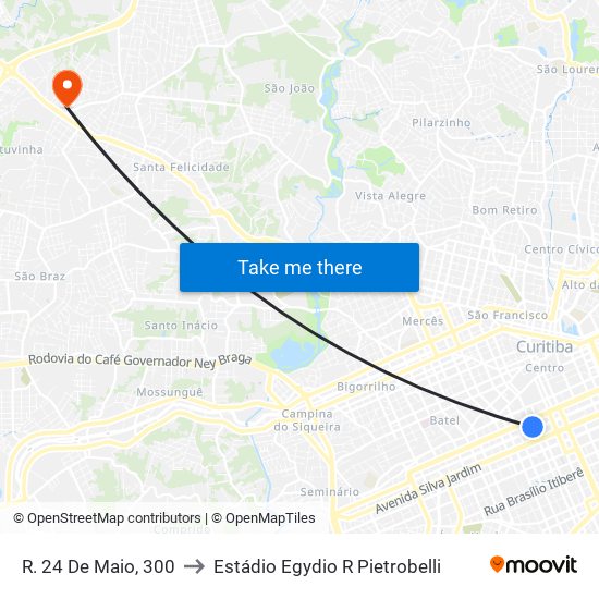 R. 24 De Maio, 300 to Estádio Egydio R Pietrobelli map