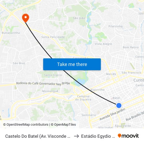 Castelo Do Batel (Av. Visconde De Guarapuava, 4610) to Estádio Egydio R Pietrobelli map