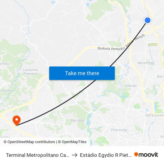 Terminal Metropolitano Cachoeira to Estádio Egydio R Pietrobelli map