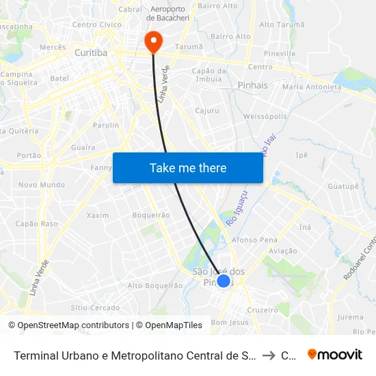 Terminal Urbano e Metropolitano Central de São José dos Pinhais to Cedip map