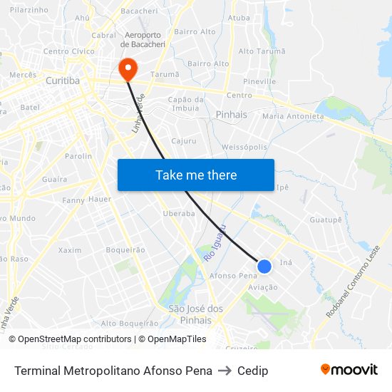 Terminal Metropolitano Afonso Pena to Cedip map