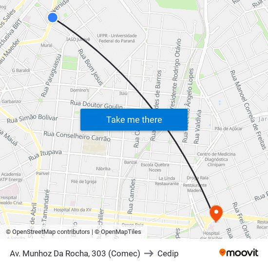 Av. Munhoz Da Rocha, 303 (Comec) to Cedip map