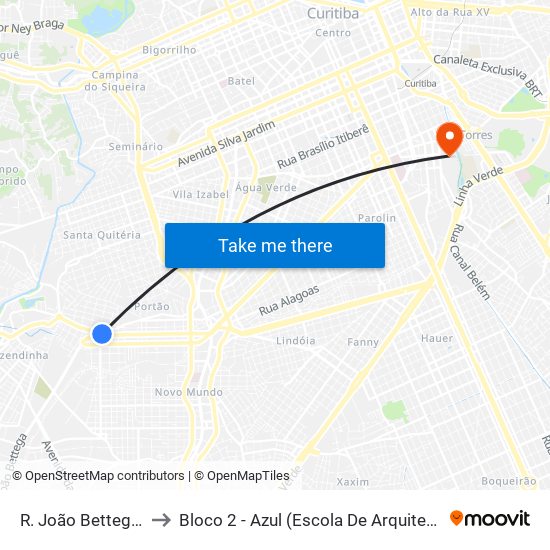 R. João Bettega, 1700 to Bloco 2 - Azul (Escola De Arquitetura E Design) map