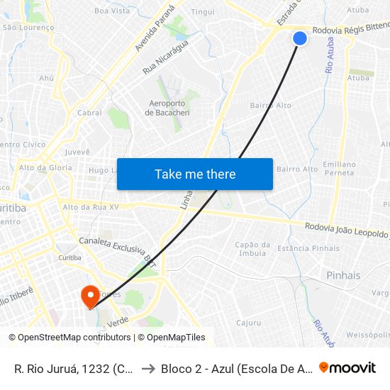 R. Rio Juruá, 1232 (Copel Polo Atuba) to Bloco 2 - Azul (Escola De Arquitetura E Design) map