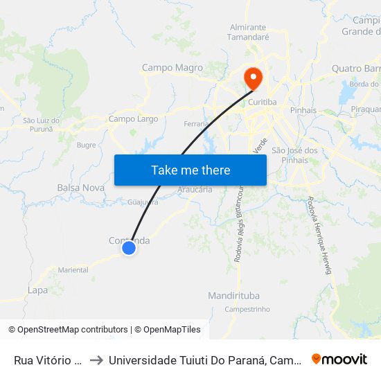 Rua Vitório Barbosa to Universidade Tuiuti Do Paraná, Campus Jardim Schaffer map