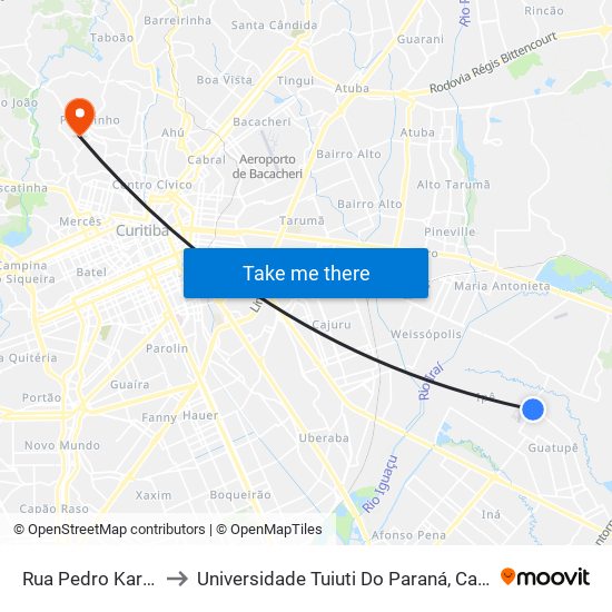 Rua Pedro Karwowski, 65 to Universidade Tuiuti Do Paraná, Campus Jardim Schaffer map