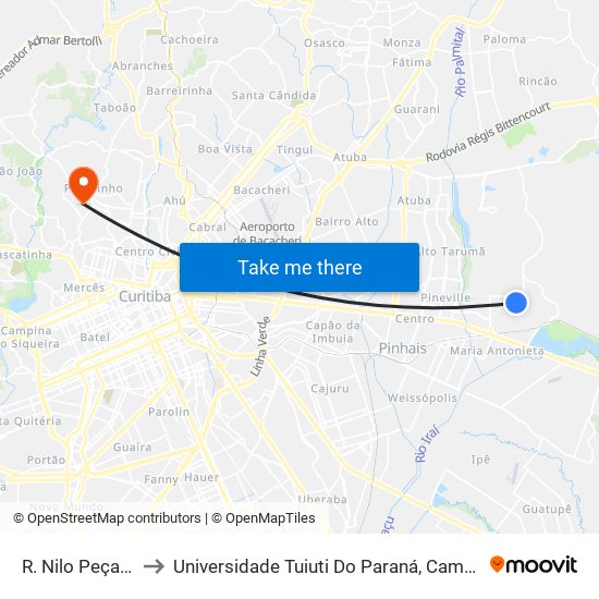 R. Nilo Peçanha, 698 to Universidade Tuiuti Do Paraná, Campus Jardim Schaffer map