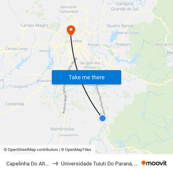 Capelinha Do Alto Da Boa Vista to Universidade Tuiuti Do Paraná, Campus Jardim Schaffer map