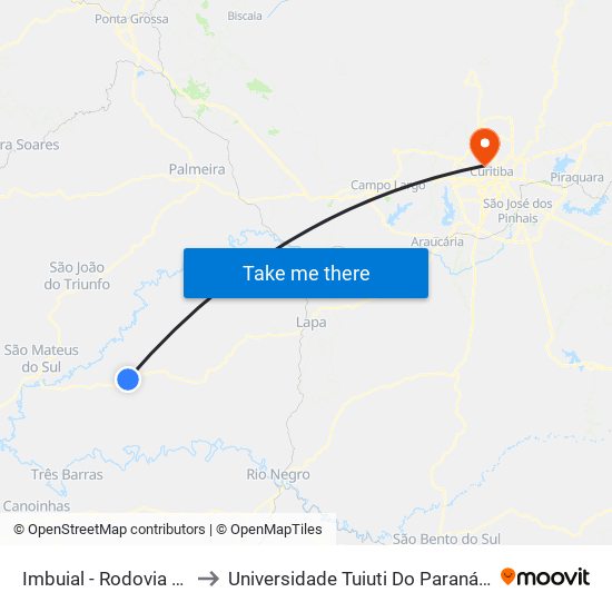 Imbuial - Rodovia Br 476 (Do Xisto) to Universidade Tuiuti Do Paraná, Campus Jardim Schaffer map