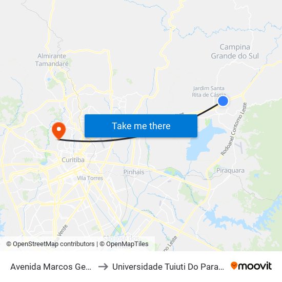 Avenida Marcos Geovane Strapasson, 50 to Universidade Tuiuti Do Paraná, Campus Jardim Schaffer map