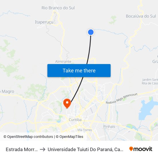 Estrada Morro Grande to Universidade Tuiuti Do Paraná, Campus Jardim Schaffer map